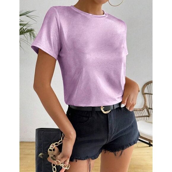 Purple French Inspired Sparkle Princess T-Shirt f Round Neck - Picture 3 of 5